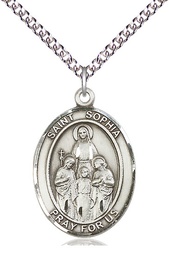 [7136SS/24SS] Sterling Silver Saint Sophia Pendant on a 24 inch Sterling Silver Heavy Curb chain