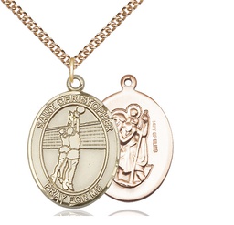 [7138GF/24GF] 14kt Gold Filled Saint Christopher Volleyball Pendant on a 24 inch Gold Filled Heavy Curb chain