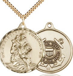[0203GF3/24G] 14kt Gold Filled Saint Christopher Coast Guard Pendant on a 24 inch Gold Plate Heavy Curb chain