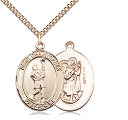 [7144GF/24GF] 14kt Gold Filled Saint Christopher Lacrosse Pendant on a 24 inch Gold Filled Heavy Curb chain