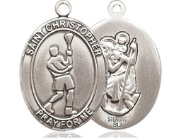 [7144SS] Sterling Silver Saint Christopher Lacrosse Medal