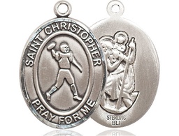 [7151SS] Sterling Silver Saint Christopher Football Medal