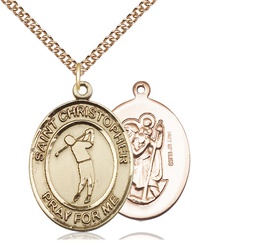 [7152GF/24GF] 14kt Gold Filled Saint Christopher Golf Pendant on a 24 inch Gold Filled Heavy Curb chain