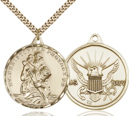 [0203GF6/24G] 14kt Gold Filled Saint Christopher Navy Pendant on a 24 inch Gold Plate Heavy Curb chain