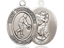 [7153SS] Sterling Silver Saint Christopher Basketball Medal