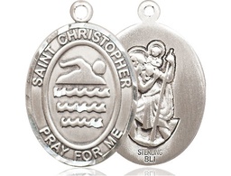 [7157SS] Sterling Silver Saint Christopher Swimming Medal