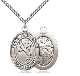 [7168SS/24SS] Sterling Silver Saint Sebastian Martial Arts Pendant on a 24 inch Sterling Silver Heavy Curb chain