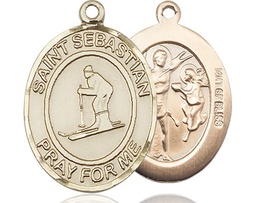 [7169GF] 14kt Gold Filled Saint Sebastian Skiing Medal