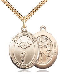 [7170GF/24GF] 14kt Gold Filled Saint Sebastian Cheerleading Pendant on a 24 inch Gold Filled Heavy Curb chain