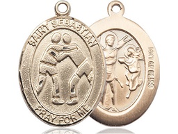 [7171GF] 14kt Gold Filled Saint Sebastian Wrestling Medal