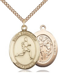 [7176GF/24GF] 14kt Gold Filled Saint Sebastian Track and Field Pendant on a 24 inch Gold Filled Heavy Curb chain