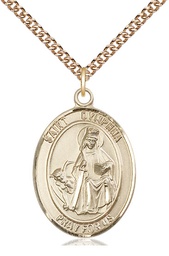 [7032GF/24GF] 14kt Gold Filled Saint Dymphna Pendant on a 24 inch Gold Filled Heavy Curb chain