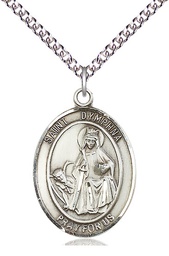 [7032SS/24SS] Sterling Silver Saint Dymphna Pendant on a 24 inch Sterling Silver Heavy Curb chain