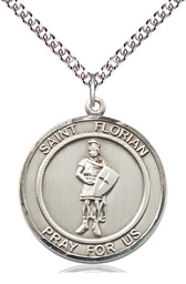 [7034RDSS/24SS] Sterling Silver Saint Florian Pendant on a 24 inch Sterling Silver Heavy Curb chain