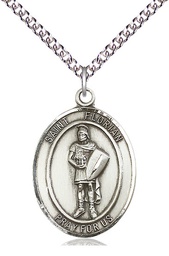 [7034SS/24SS] Sterling Silver Saint Florian Pendant on a 24 inch Sterling Silver Heavy Curb chain