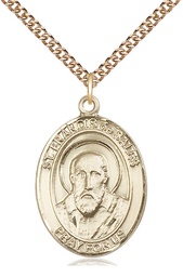 [7035GF/24GF] 14kt Gold Filled Saint Francis de Sales Pendant on a 24 inch Gold Filled Heavy Curb chain