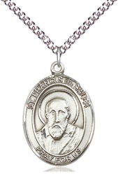 [7035SS/24SS] Sterling Silver Saint Francis de Sales Pendant on a 24 inch Sterling Silver Heavy Curb chain