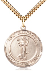 [7036RDSPGF/24GF] 14kt Gold Filled San Francis of Assisi Pendant on a 24 inch Gold Filled Heavy Curb chain