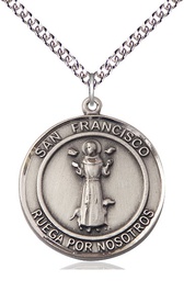 [7036RDSPSS/24SS] Sterling Silver San Francis of Assisi Pendant on a 24 inch Sterling Silver Heavy Curb chain