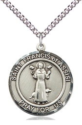 [7036RDSS/24SS] Sterling Silver Saint Francis of Assisi Pendant on a 24 inch Sterling Silver Heavy Curb chain