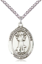[7036SS/24SS] Sterling Silver Saint Francis of Assisi Pendant on a 24 inch Sterling Silver Heavy Curb chain
