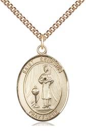 [7038GF/24GF] 14kt Gold Filled Saint Genesius of Rome Pendant on a 24 inch Gold Filled Heavy Curb chain