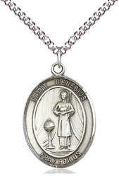 [7038SS/24SS] Sterling Silver Saint Genesius of Rome Pendant on a 24 inch Sterling Silver Heavy Curb chain
