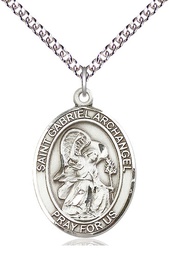 [7039SS/24SS] Sterling Silver Saint Gabriel the Archangel Pendant on a 24 inch Sterling Silver Heavy Curb chain