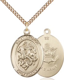[7040GF2/24GF] 14kt Gold Filled Saint George Army Pendant on a 24 inch Gold Filled Heavy Curb chain