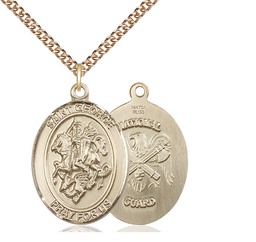 [7040GF5/24GF] 14kt Gold Filled Saint George National Guard Pendant on a 24 inch Gold Filled Heavy Curb chain