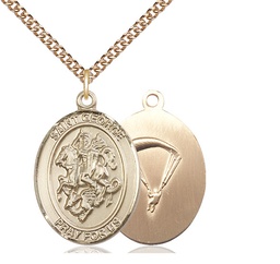 [7040GF7/24GF] 14kt Gold Filled Saint George Paratrooper Pendant on a 24 inch Gold Filled Heavy Curb chain