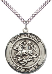 [7040RDSS/24SS] Sterling Silver Saint George Pendant on a 24 inch Sterling Silver Heavy Curb chain