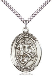 [7040SS/24SS] Sterling Silver Saint George Pendant on a 24 inch Sterling Silver Heavy Curb chain