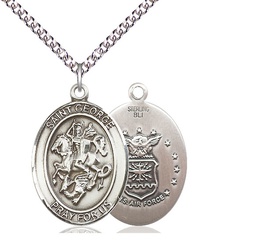 [7040SS1/24SS] Sterling Silver Saint George Air Force Pendant on a 24 inch Sterling Silver Heavy Curb chain