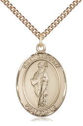 [7048GF/24GF] 14kt Gold Filled Saint Gregory the Great Pendant on a 24 inch Gold Filled Heavy Curb chain