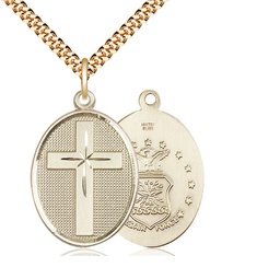 [0783GF1/24G] 14kt Gold Filled Cross Air Force Pendant on a 24 inch Gold Plate Heavy Curb chain