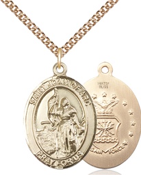 [7053GF1/24GF] 14kt Gold Filled Saint Joan of Arc Air Force Pendant on a 24 inch Gold Filled Heavy Curb chain