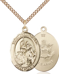 [7053GF2/24GF] 14kt Gold Filled Saint Joan of Arc Army Pendant on a 24 inch Gold Filled Heavy Curb chain