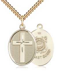 [0783GF3/24G] 14kt Gold Filled Cross Coast Guard Pendant on a 24 inch Gold Plate Heavy Curb chain