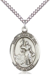 [7053SS/24SS] Sterling Silver Saint Joan of Arc Pendant on a 24 inch Sterling Silver Heavy Curb chain