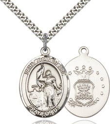 [7053SS1/24S] Sterling Silver Saint Joan of Arc Air Force Pendant on a 24 inch Light Rhodium Heavy Curb chain