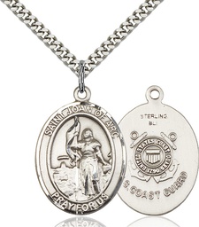 [7053SS3/24S] Sterling Silver Saint Joan of Arc  Coast Guard Pendant on a 24 inch Light Rhodium Heavy Curb chain