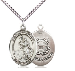 [7053SS3/24SS] Sterling Silver Saint Joan of Arc  Coast Guard Pendant on a 24 inch Sterling Silver Heavy Curb chain