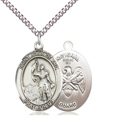 [7053SS5/24SS] Sterling Silver Saint Joan of Arc National Guard Pendant on a 24 inch Sterling Silver Heavy Curb chain