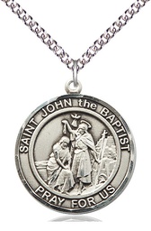 [7054RDSS/24SS] Sterling Silver Saint John the Baptist Pendant on a 24 inch Sterling Silver Heavy Curb chain