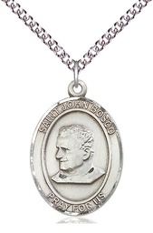 [7055SS/24SS] Sterling Silver Saint John Bosco Pendant on a 24 inch Sterling Silver Heavy Curb chain