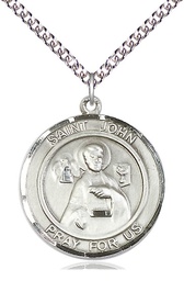 [7056RDSS/24SS] Sterling Silver Saint John the Apostle Pendant on a 24 inch Sterling Silver Heavy Curb chain