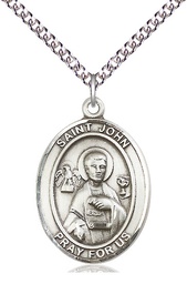 [7056SS/24SS] Sterling Silver Saint John the Apostle Pendant on a 24 inch Sterling Silver Heavy Curb chain