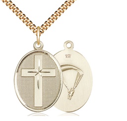 [0783GF7/24G] 14kt Gold Filled Cross Paratrooper Pendant on a 24 inch Gold Plate Heavy Curb chain