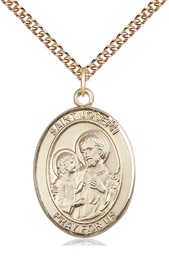 [7058GF/24GF] 14kt Gold Filled Saint Joseph Pendant on a 24 inch Gold Filled Heavy Curb chain